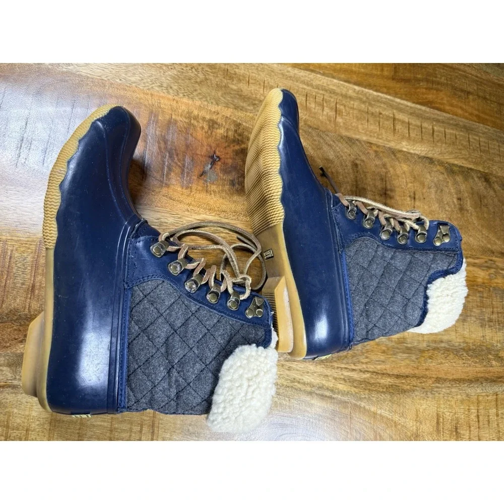 Sperry Top-Sider Duck Boots Womens 7 Navy Waterproof Wool Lined Lace Up Winter